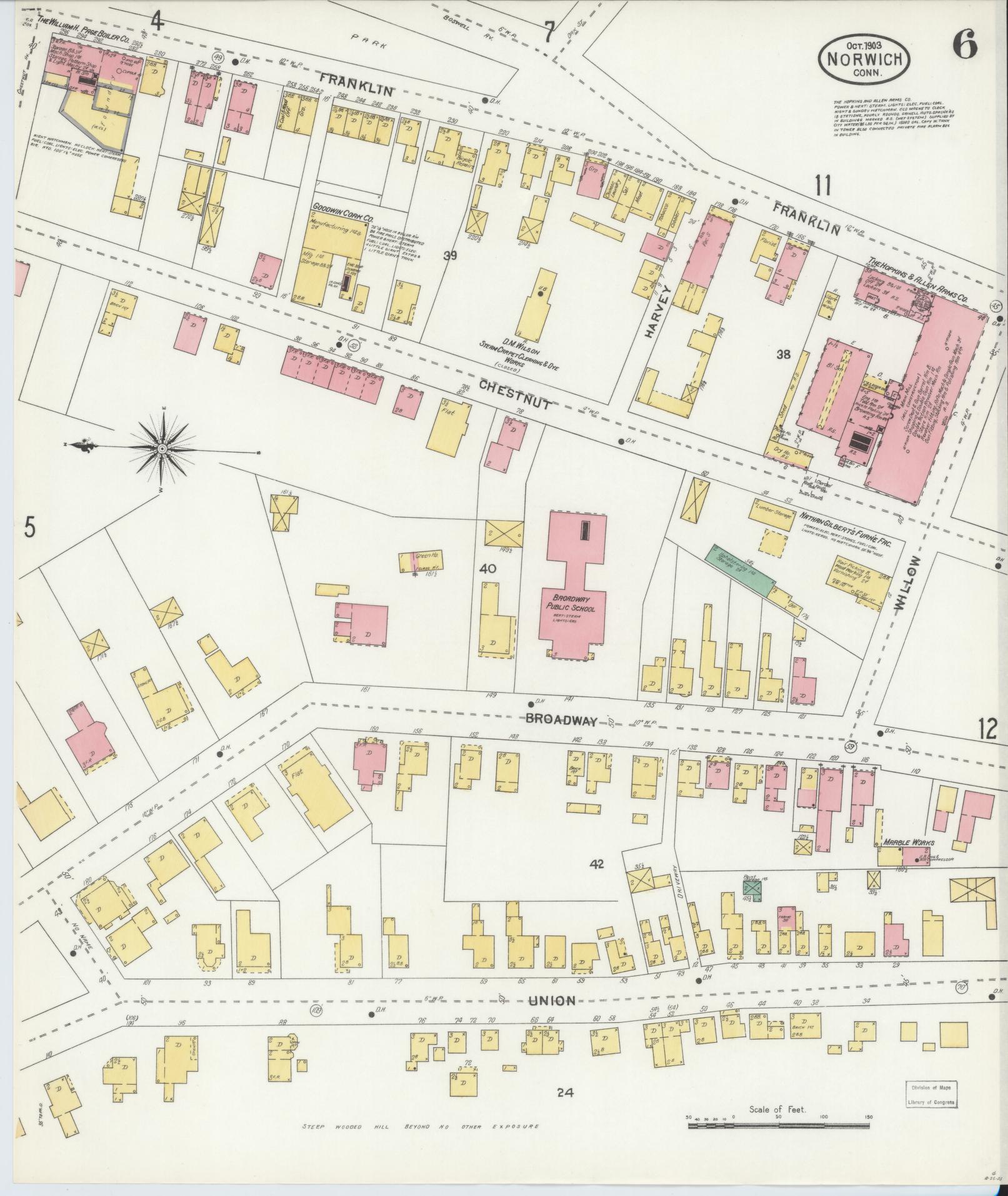 Sanborn Fire Insurance Map from Norwich, New London County, Connecticut (1903), Sheet #0006 - Historic Sanborn Fire Insurance Map Print, vintage old map wall art, antique decor, genealogy gift, Connecticut Connecticut map