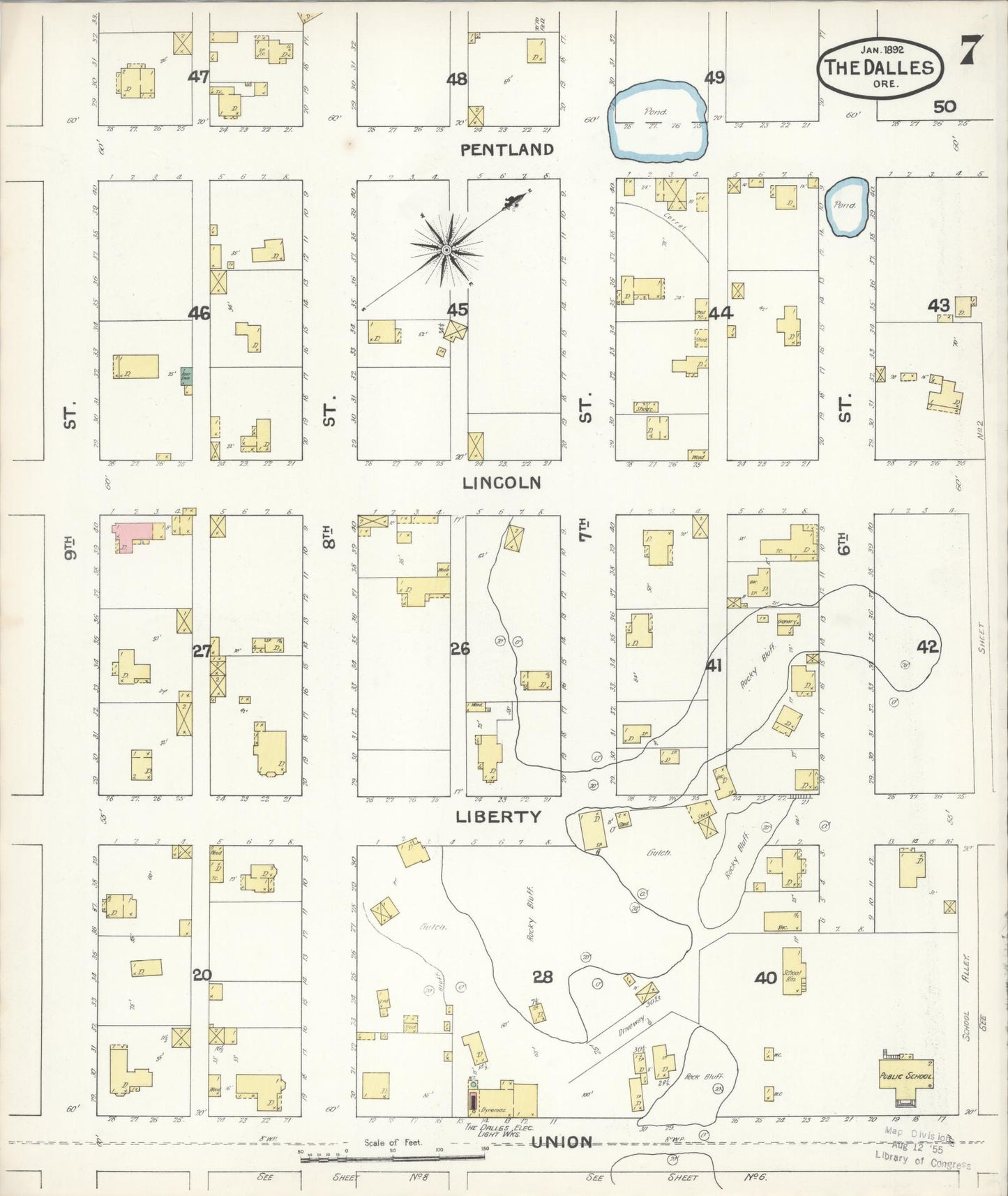 Sanborn Fire Insurance Map from The Dalles, Wasco County, Oregon (1892), Sheet #0007 - Complete Map Set gallery image, historic Sanborn map, vintage wall art, Oregon Oregon