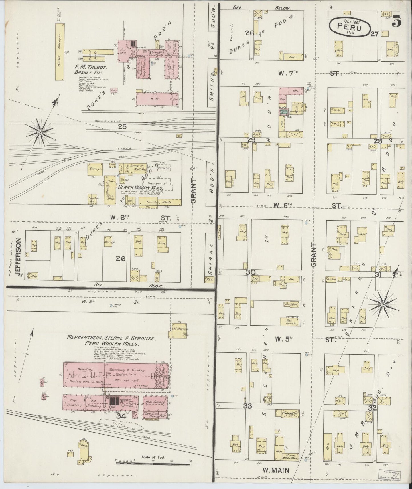 Sanborn Fire Insurance Map from Peru, Miami County, Indiana (1887), Sheet #0005 - Complete Map Set gallery image, historic Sanborn map, vintage wall art, Indiana Indiana