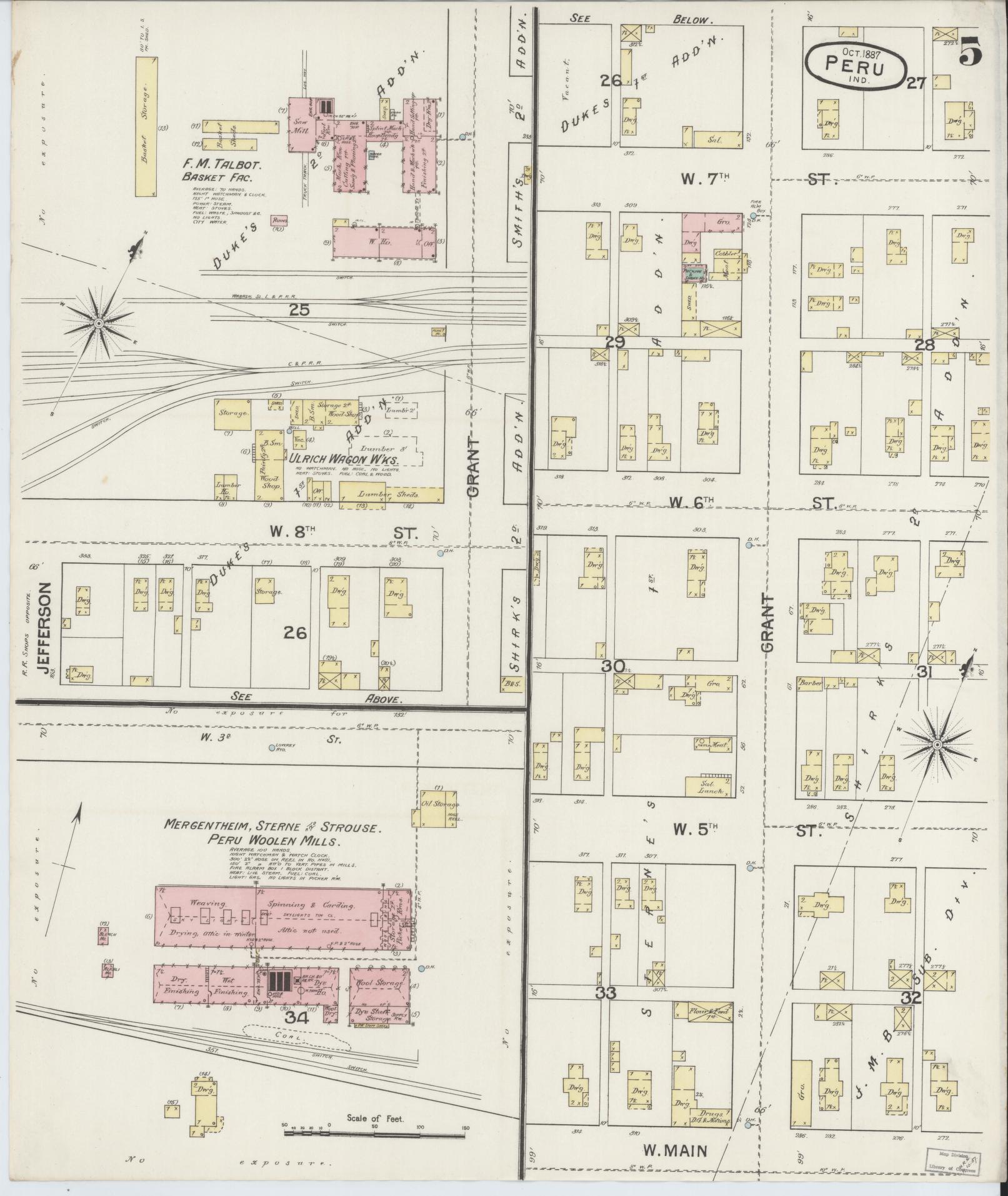 Sanborn Fire Insurance Map from Peru, Miami County, Indiana (1887), Sheet #0005 - Complete Map Set gallery image, historic Sanborn map, vintage wall art, Indiana Indiana