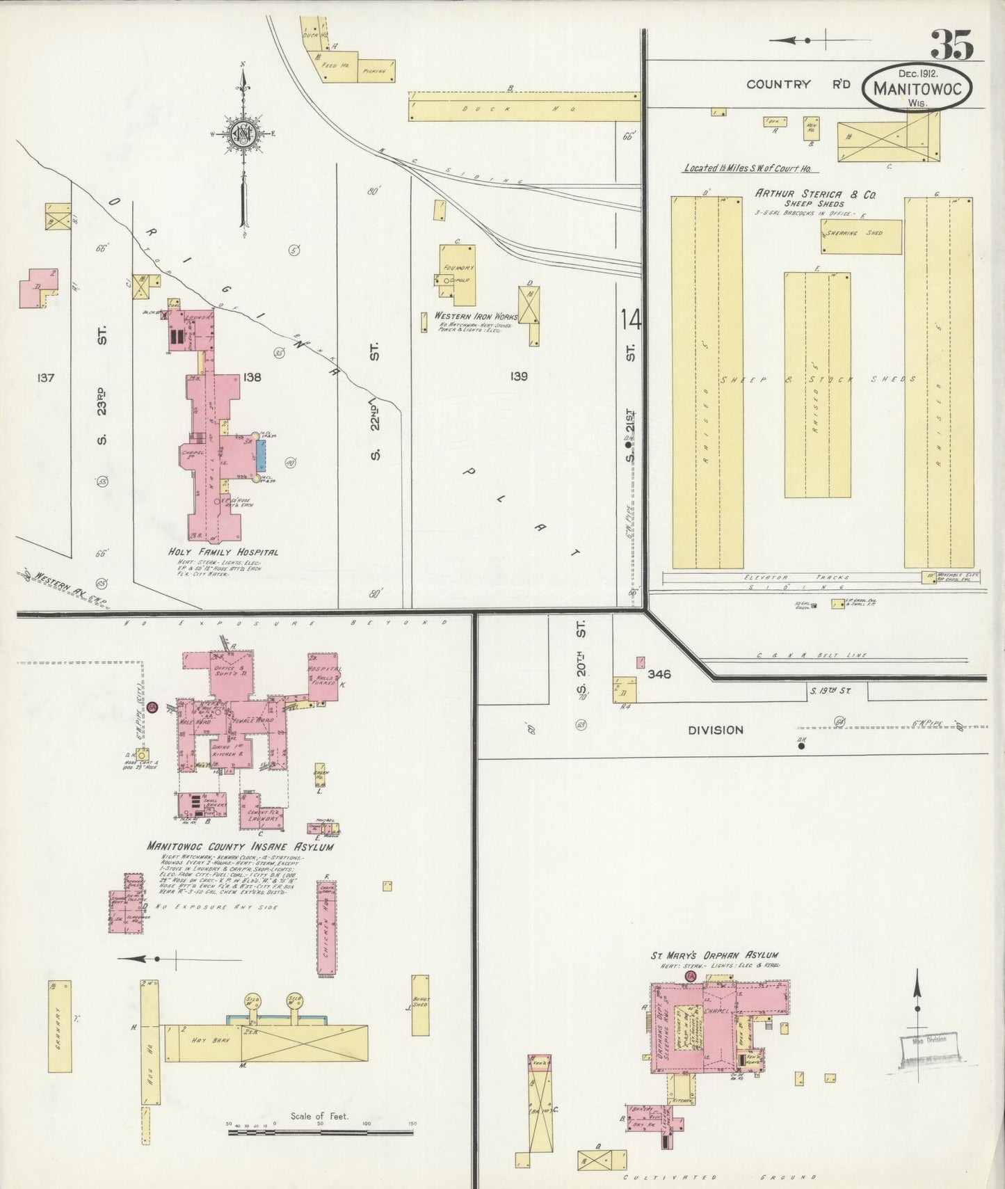 Sanborn Fire Insurance Map from Manitowoc, Manitowoc County, Wisconsin (1912), Sheet #0035 - Complete Map Set gallery image, historic Sanborn map, vintage wall art, Wisconsin Wisconsin