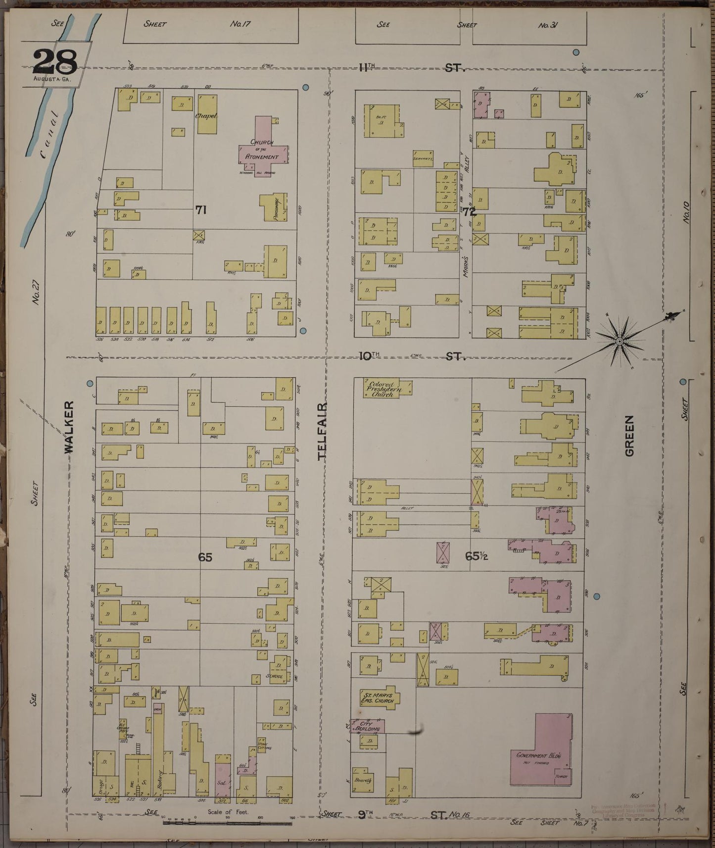 Sanborn Fire Insurance Map from Augusta, Richmond County, Georgia (1890), Sheet #0028 - Complete Map Set gallery image, historic Sanborn map, vintage wall art, Georgia Georgia