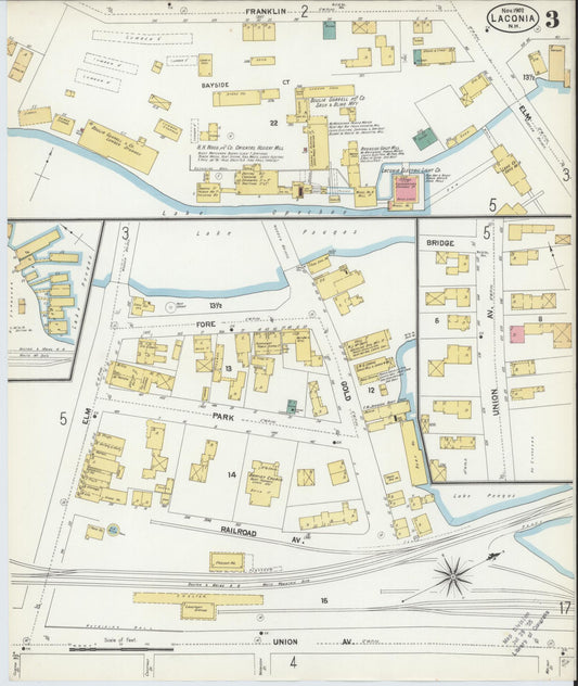 Sanborn Fire Insurance Map from Laconia, Belknap County, New Hampshire (1902), Sheet #0003 - Historic Sanborn Fire Insurance Map Print, vintage old map wall art, antique decor, genealogy gift, New Hampshire New Hampshire map