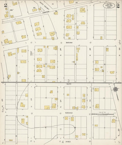 Sanborn Fire Insurance Map from Kelso, Cowlitz County, Washington (1923), Sheet #0002 - Complete Map Set gallery image, historic Sanborn map, vintage wall art, Washington Washington
