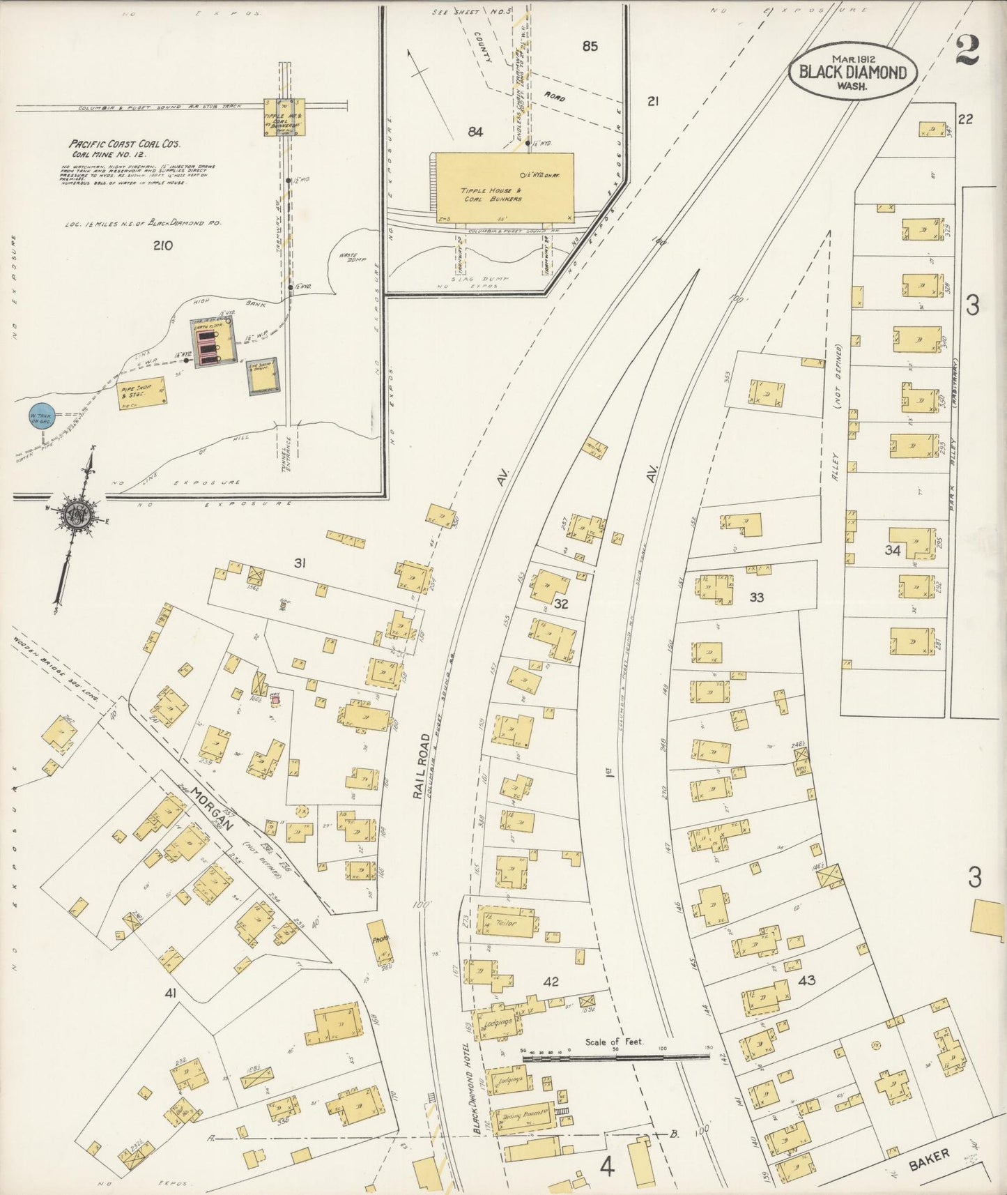 Sanborn Fire Insurance Map from Black Diamond, King County, Washington (1912), Sheet #0002 - Complete Map Set gallery image, historic Sanborn map, vintage wall art, Washington Washington