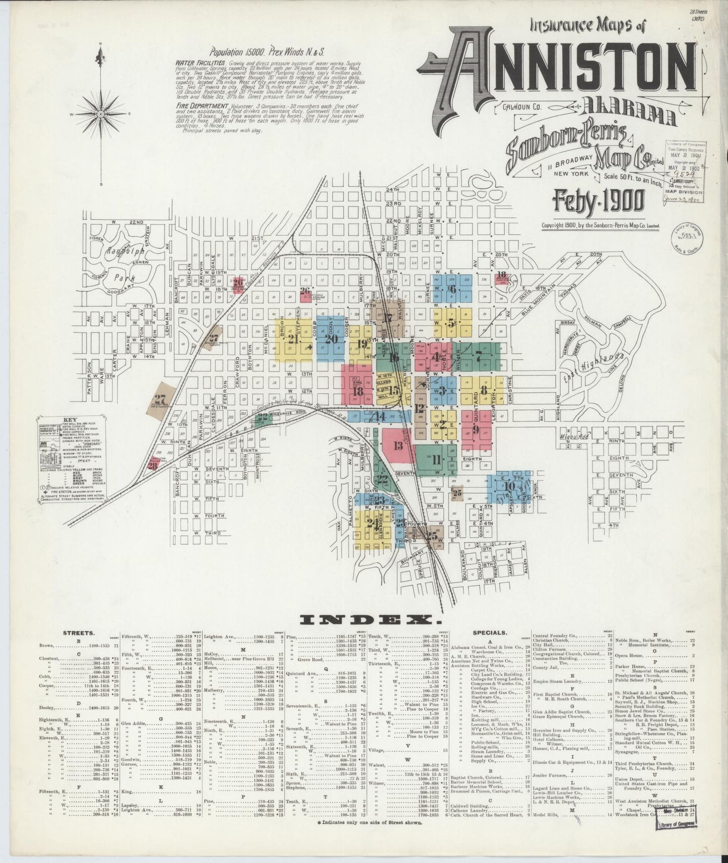 Sanborn Fire Insurance Map from Anniston, Calhoun County, Alabama (1900), Sheet #0001 - Historic Sanborn Fire Insurance Map Print, vintage old map wall art, antique decor, genealogy gift, Alabama Alabama map
