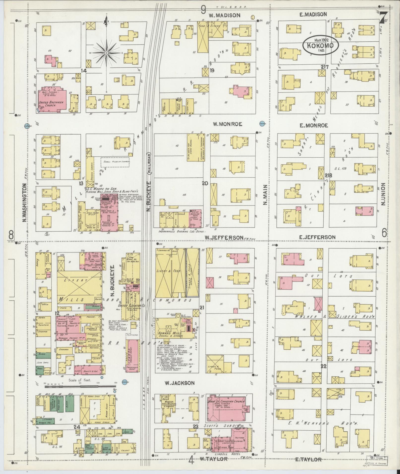 Sanborn Fire Insurance Map from Kokomo, Howard County, Indiana (1902), Sheet #0007 - Complete Map Set gallery image, historic Sanborn map, vintage wall art, Indiana Indiana