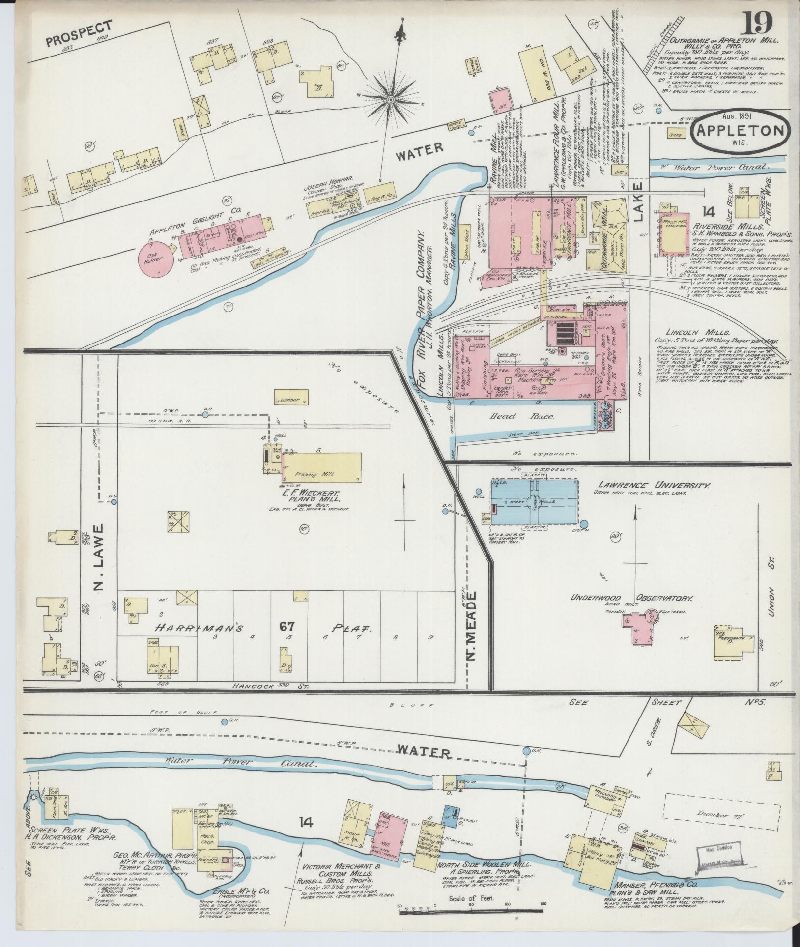 Sanborn Fire Insurance Map from Appleton, Outagamie County, Wisconsin (1891), Sheet #0019 - Complete Map Set gallery image, historic Sanborn map, vintage wall art, Wisconsin Wisconsin