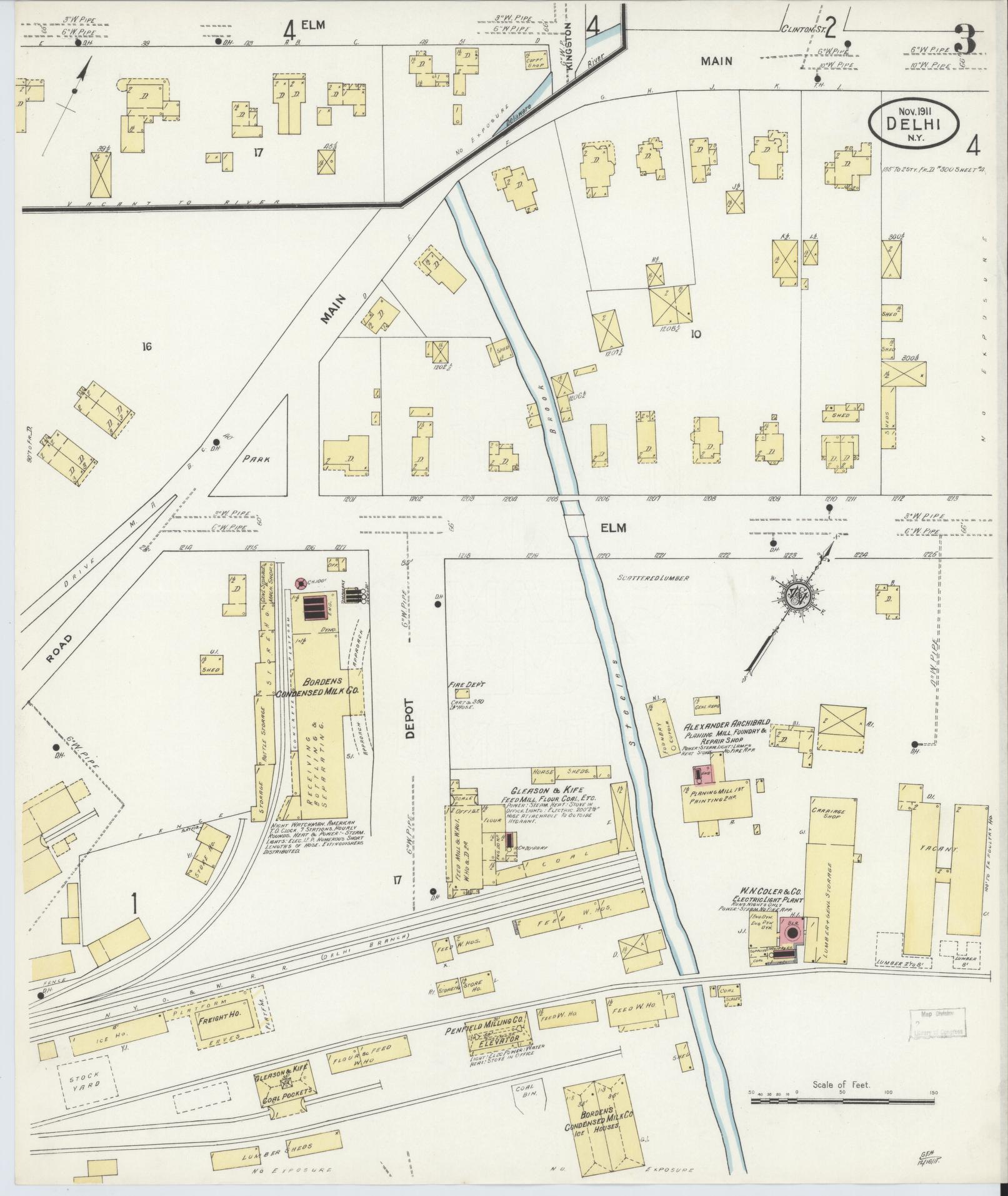 Sanborn Fire Insurance Map from Delhi, Delaware County, New York (1911), Sheet #0003 - Complete Map Set gallery image, historic Sanborn map, vintage wall art, Delhi Delaware