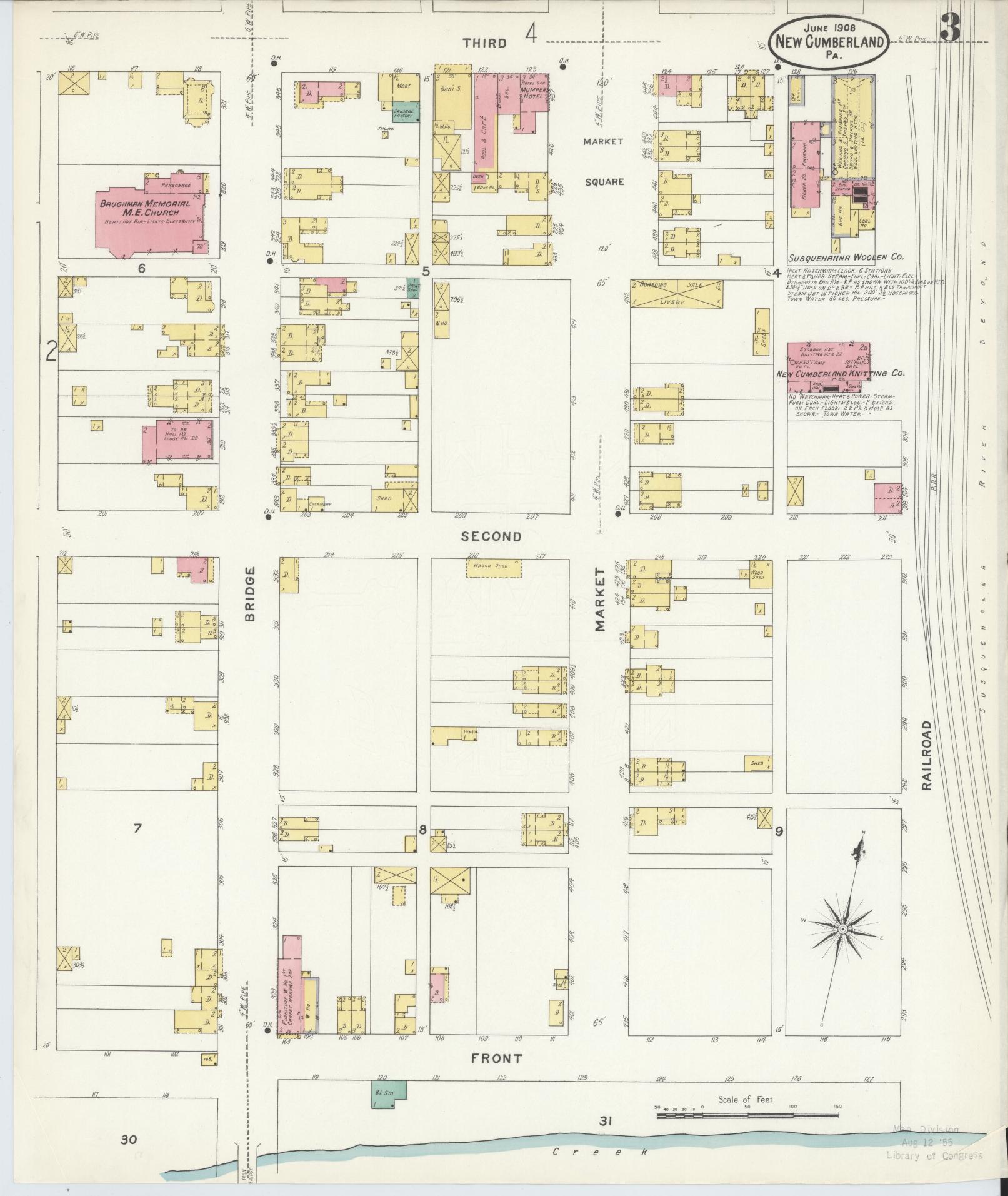 Sanborn Fire Insurance Map from New Cumberland, Cumberland County, Pennsylvania (1908), Sheet #0003 - Complete Map Set gallery image, historic Sanborn map, vintage wall art, Pennsylvania Pennsylvania