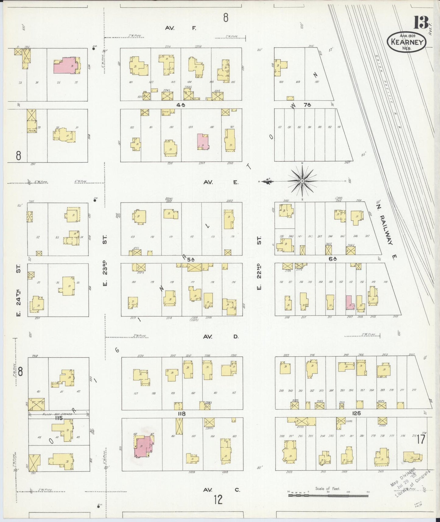 Sanborn Fire Insurance Map from Kearney, Buffalo County, Nebraska (1909), Sheet #0013 - Historic Sanborn Fire Insurance Map Print, vintage old map wall art, antique decor, genealogy gift, Nebraska Nebraska map