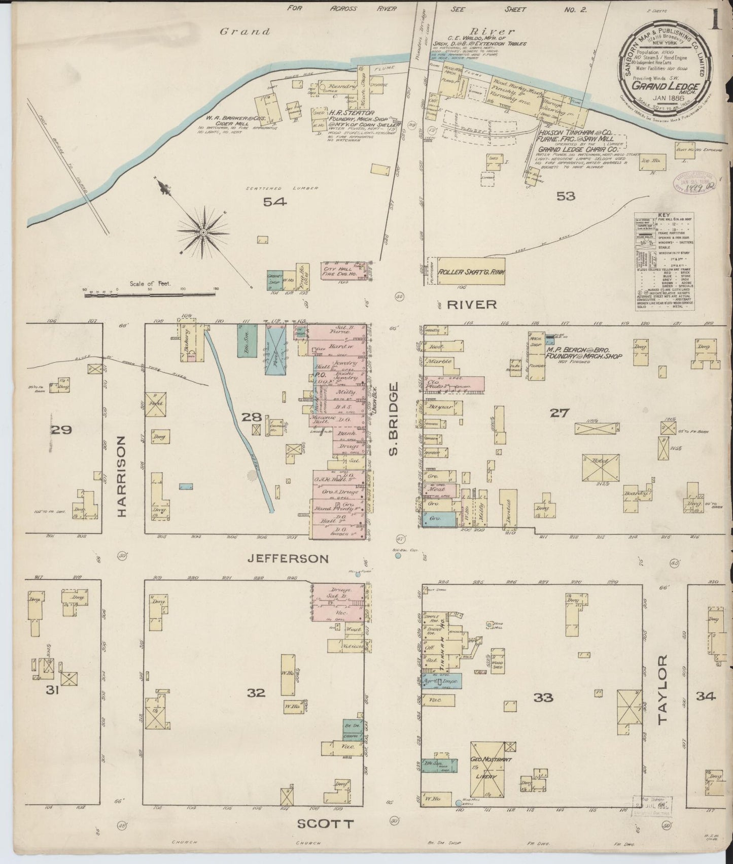 Sanborn Fire Insurance Map from Grand Ledge, Eaton County, Michigan (1886), Sheet #0001 - Complete Map Set gallery image, historic Sanborn map, vintage wall art, Michigan Michigan