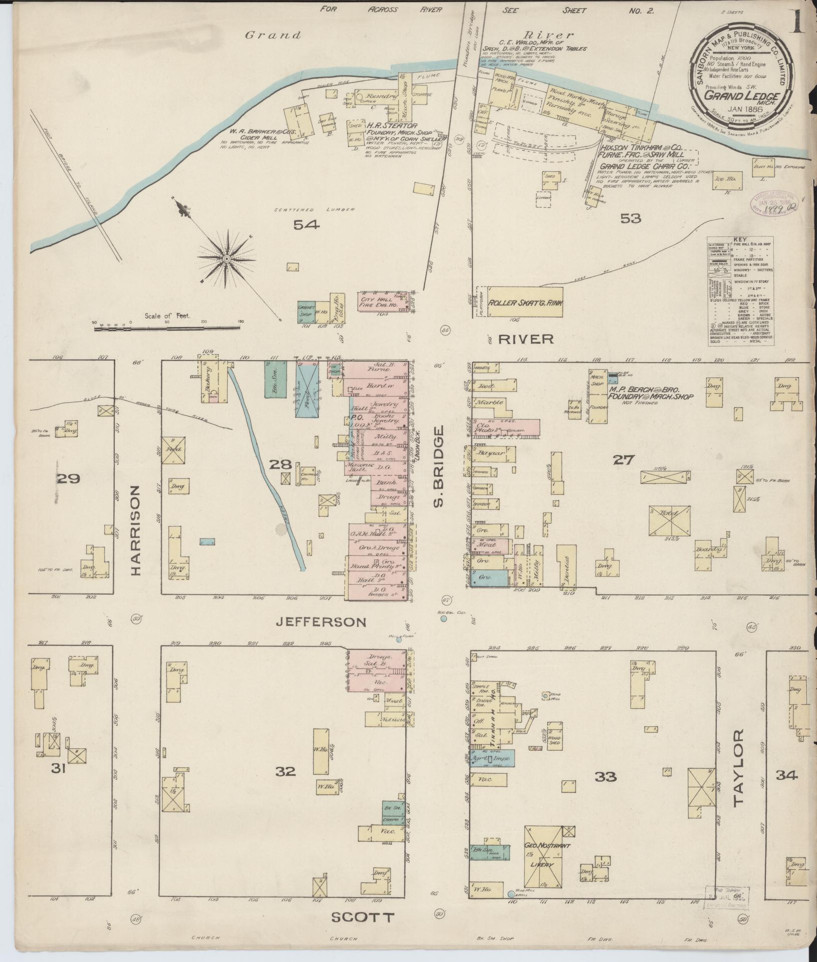 Sanborn Fire Insurance Map from Grand Ledge, Eaton County, Michigan (1886), Sheet #0001 - Complete Map Set gallery image, historic Sanborn map, vintage wall art, Michigan Michigan