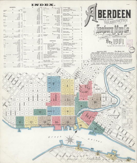 Sanborn Fire Insurance Map from Aberdeen, Grays Harbor County, Washington (1901), Sheet #0001 - Historic Sanborn Fire Insurance Map Print, vintage old map wall art, antique decor, genealogy gift, Washington Washington map