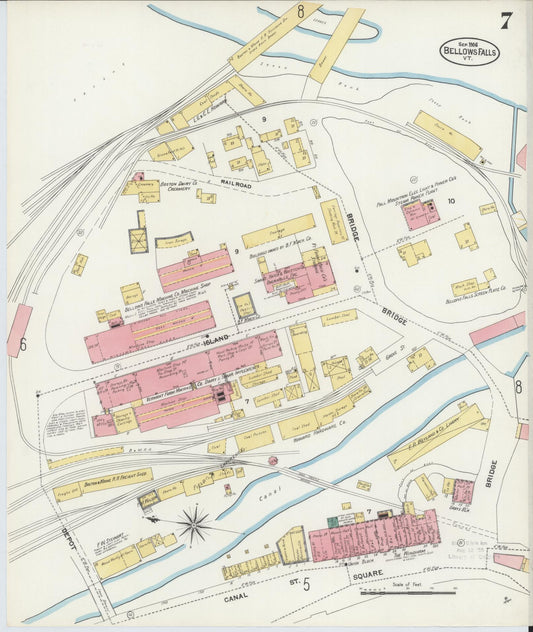 Sanborn Fire Insurance Map from Bellows Falls, Windham County, Vermont (1906), Sheet #0007 - Historic Sanborn Fire Insurance Map Print, vintage old map wall art, antique decor, genealogy gift, Vermont Vermont map