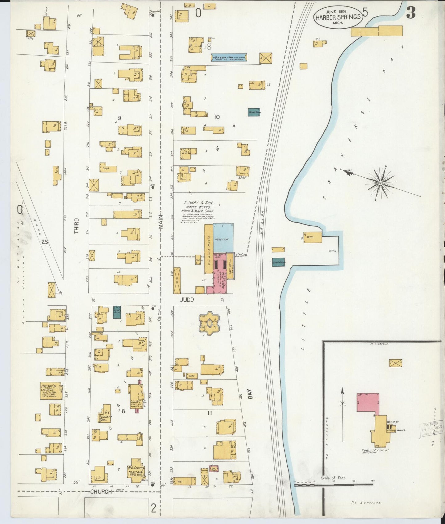 Sanborn Fire Insurance Map from Harbor Springs, Emmet County, Michigan (1906), Sheet #0003 - Complete Map Set gallery image, historic Sanborn map, vintage wall art, Michigan Michigan