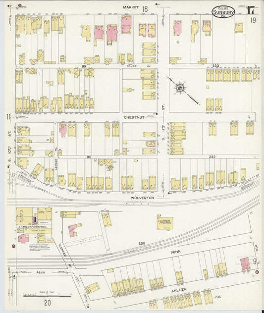 Sanborn Fire Insurance Map from Sunbury, Northumberland County, Pennsylvania (1912), Sheet #0017 - Historic Sanborn Fire Insurance Map Print, vintage old map wall art, antique decor, genealogy gift, Pennsylvania Pennsylvania map
