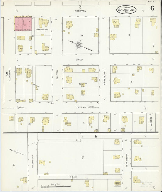 Sanborn Fire Insurance Map from Van Alstyne, Grayson County, Texas (1914), Sheet #0006 - Historic Sanborn Fire Insurance Map Print, vintage old map wall art, antique decor, genealogy gift, Texas Texas map