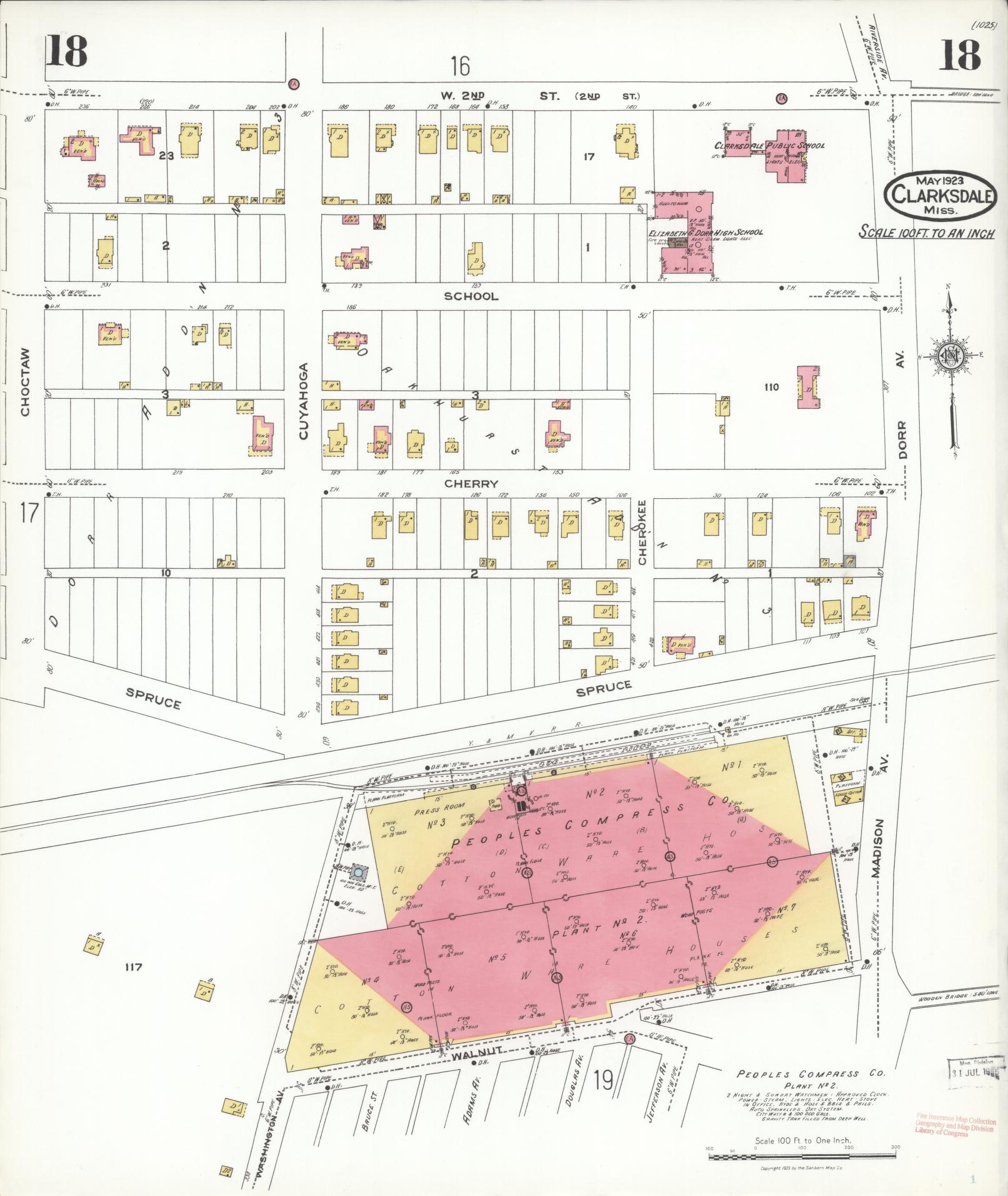 Sanborn Fire Insurance Map from Clarksdale, Coahoma County, Mississippi (1923), Sheet #0018 - Complete Map Set gallery image, historic Sanborn map, vintage wall art, Mississippi Mississippi