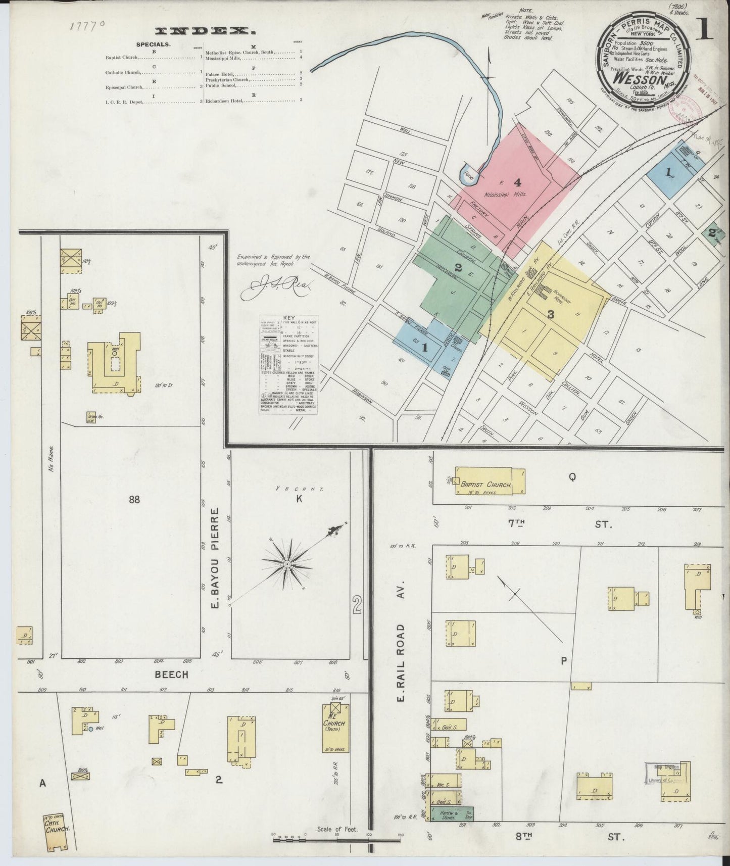 Sanborn Fire Insurance Map from Wesson, Copiah County, Mississippi (1895), Sheet #0001 - Complete Map Set gallery image, historic Sanborn map, vintage wall art, Mississippi Mississippi