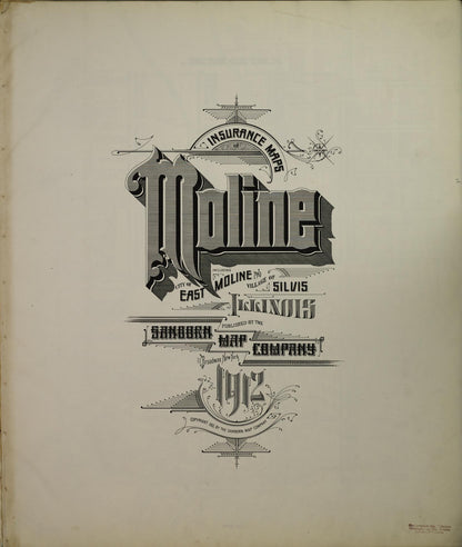 Sanborn Fire Insurance Map from Moline, Rock Island County, Illinois (1912), Sheet #0001 - Historic Sanborn Fire Insurance Map Print, vintage old map wall art, antique decor, genealogy gift, Illinois Illinois map