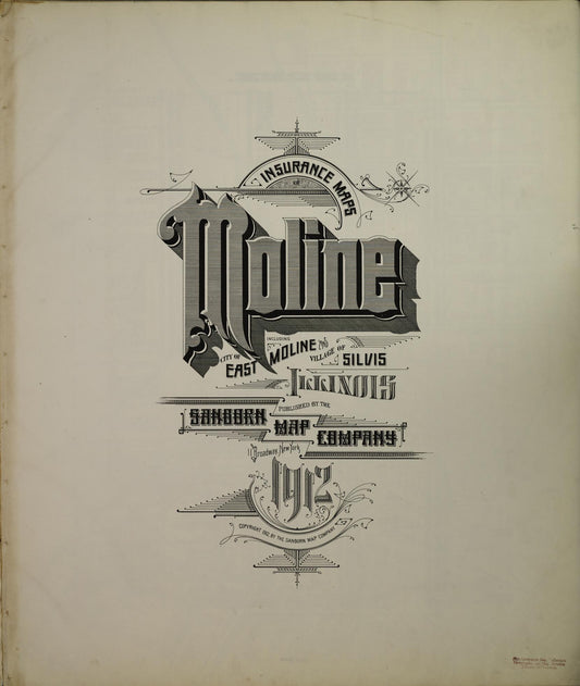 Sanborn Fire Insurance Map from Moline, Rock Island County, Illinois (1912), Sheet #0001 - Historic Sanborn Fire Insurance Map Print, vintage old map wall art, antique decor, genealogy gift, Illinois Illinois map