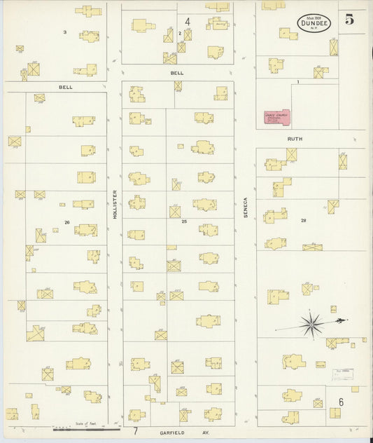 Sanborn Fire Insurance Map from Dundee, Yates County, New York (1909), Sheet #0005 - Historic Sanborn Fire Insurance Map Print, vintage old map wall art, antique decor, genealogy gift, New York New York map