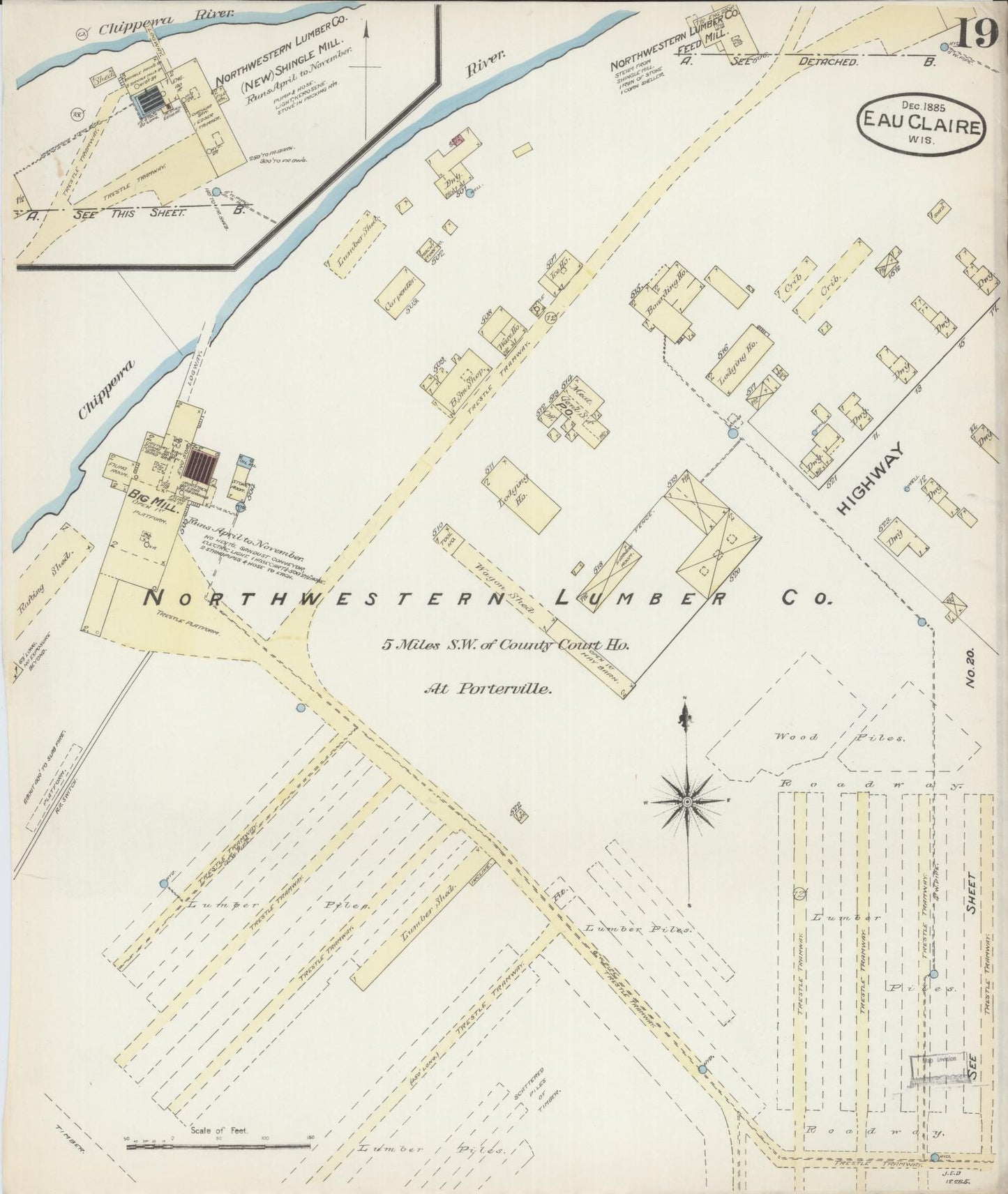 Sanborn Fire Insurance Map from Eau Claire, Eau Claire County, Wisconsin (1885), Sheet #0019 - Complete Map Set gallery image, historic Sanborn map, vintage wall art, Wisconsin Wisconsin
