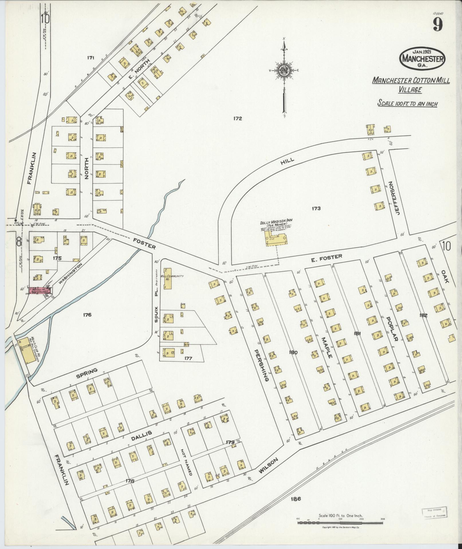 Sanborn Fire Insurance Map from Manchester, Meriweather County, Georgia (1921), Sheet #0009 - Complete Map Set gallery image, historic Sanborn map, vintage wall art, Georgia Georgia