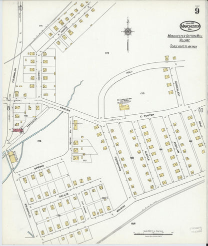 Sanborn Fire Insurance Map from Manchester, Meriweather County, Georgia (1921), Sheet #0009 - Complete Map Set gallery image, historic Sanborn map, vintage wall art, Georgia Georgia