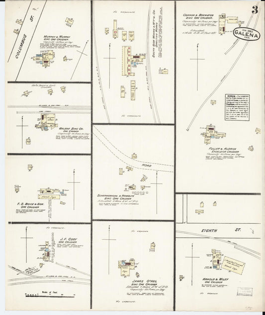 Sanborn Fire Insurance Map from Galena, Cherokee County, Kansas (1885), Sheet #0003 - Historic Sanborn Fire Insurance Map Print, vintage old map wall art, antique decor, genealogy gift, Kansas Kansas map