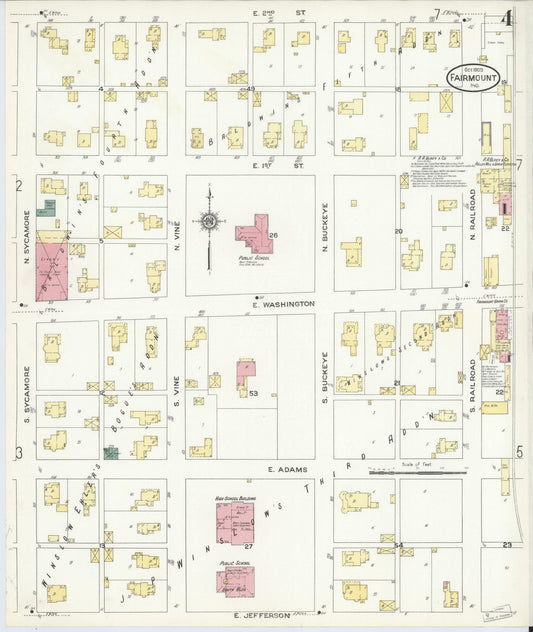 Sanborn Fire Insurance Map from Fairmount, Grant County, Indiana (1909), Sheet #0004 - Historic Sanborn Fire Insurance Map Print, vintage old map wall art, antique decor, genealogy gift, Indiana Indiana map