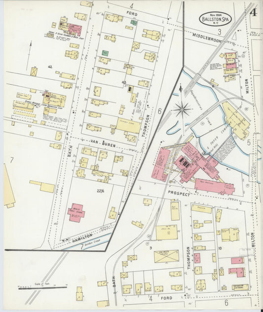 Sanborn Fire Insurance Map from Ballston Spa, Saratoga County, New York (1904), Sheet #0004 - Historic Sanborn Fire Insurance Map Print, vintage old map wall art, antique decor, genealogy gift, New York New York map