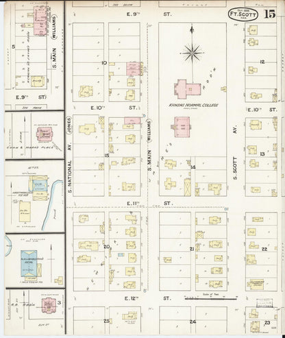 Sanborn Fire Insurance Map from Fort Scott, Bourbon County, Kansas (1888), Sheet #0015 - Complete Map Set gallery image, historic Sanborn map, vintage wall art, Kansas Kansas