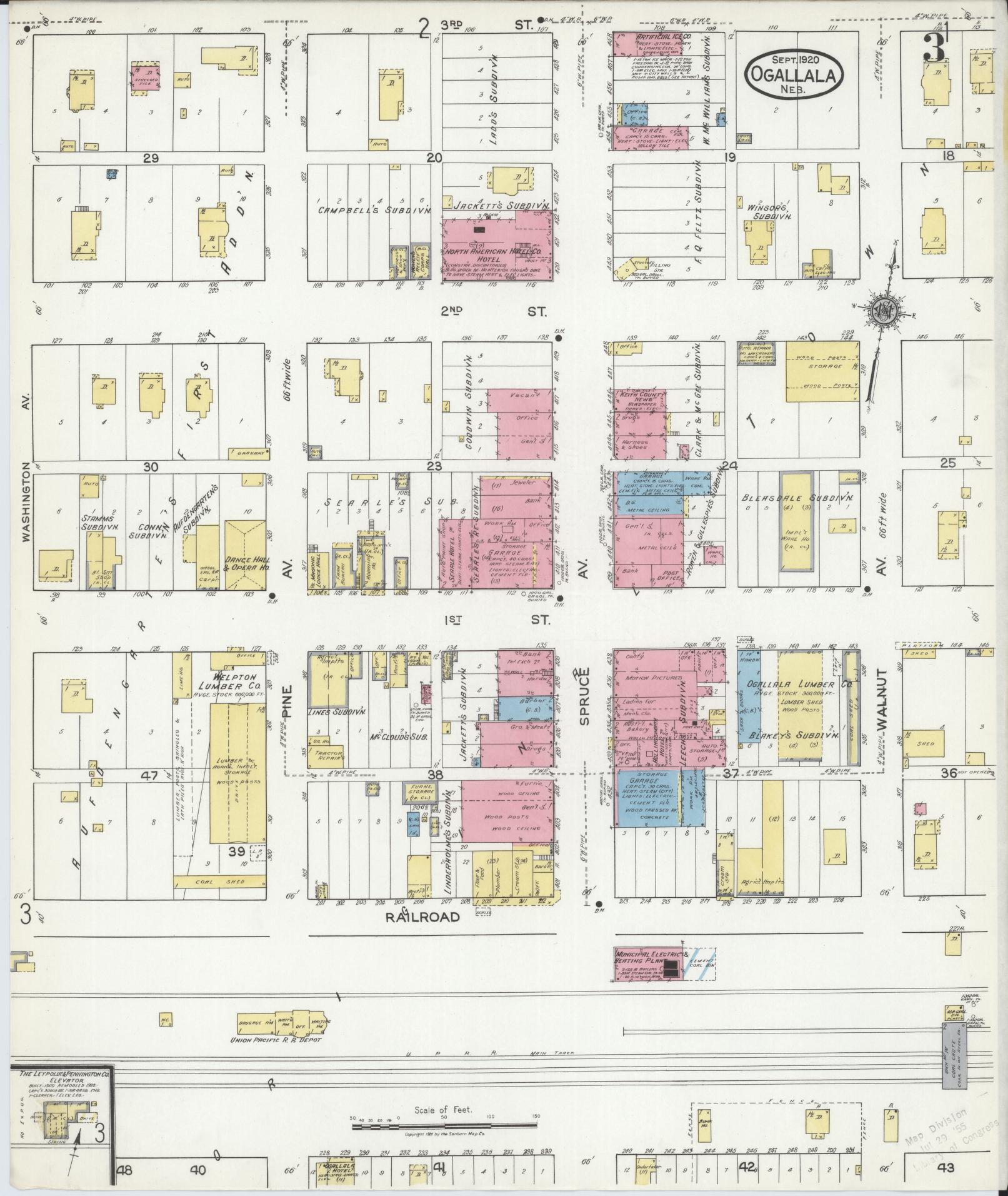 Sanborn Fire Insurance Map from Ogallala, Keith County, Nebraska (1920), Sheet #0003 - Historic Sanborn Fire Insurance Map Print, vintage old map wall art, antique decor, genealogy gift, Nebraska Nebraska map