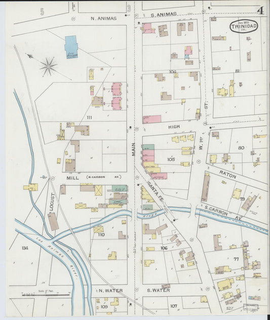 Sanborn Fire Insurance Map from Trinidad, Las Animas County, Colorado (1893), Sheet #0004 - Historic Sanborn Fire Insurance Map Print, vintage old map wall art, antique decor, genealogy gift, Colorado Colorado map