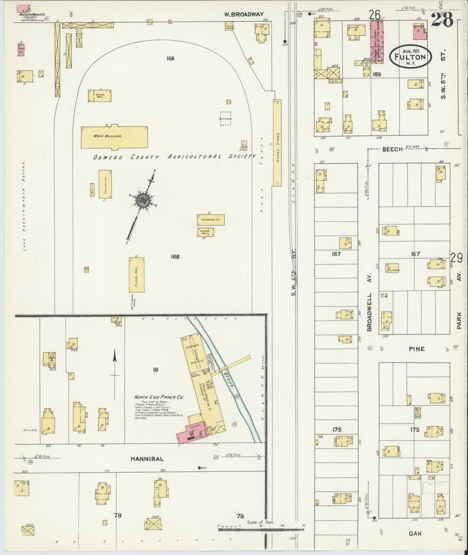 Sanborn Fire Insurance Map from Fulton, Oswego County, New York (1911), Sheet #0028 - Historic Sanborn Fire Insurance Map Print, vintage old map wall art, antique decor, genealogy gift, New York New York map
