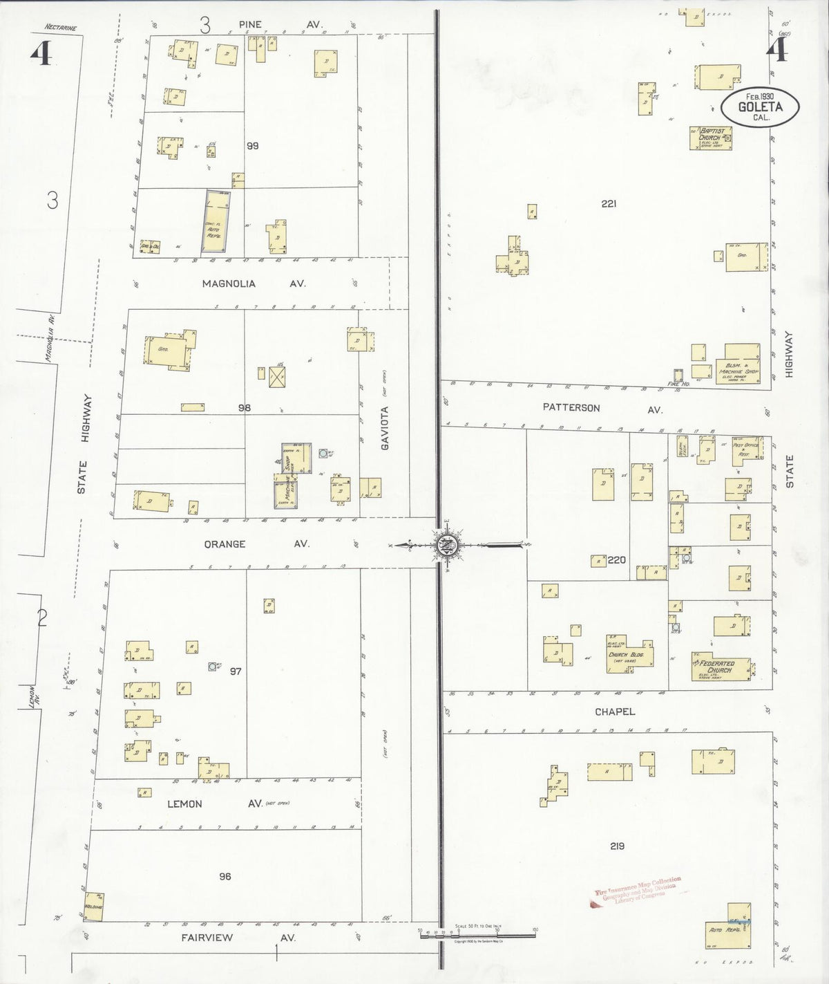 Sanborn Fire Insurance Map from Goleta, Santa Barbara County, California (1930), Sheet #0004 - Complete Map Set gallery image, historic Sanborn map, vintage wall art, California California