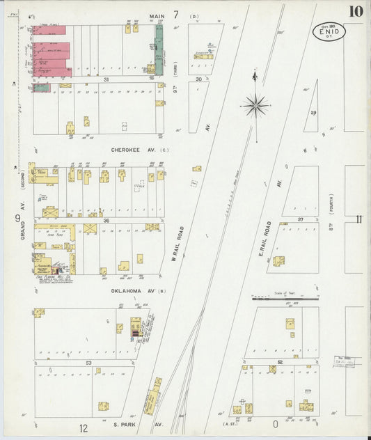 Sanborn Fire Insurance Map from Enid, Garfield County, Oklahoma (1901), Sheet #0010 - Historic Sanborn Fire Insurance Map Print, vintage old map wall art, antique decor, genealogy gift, Oklahoma Oklahoma map