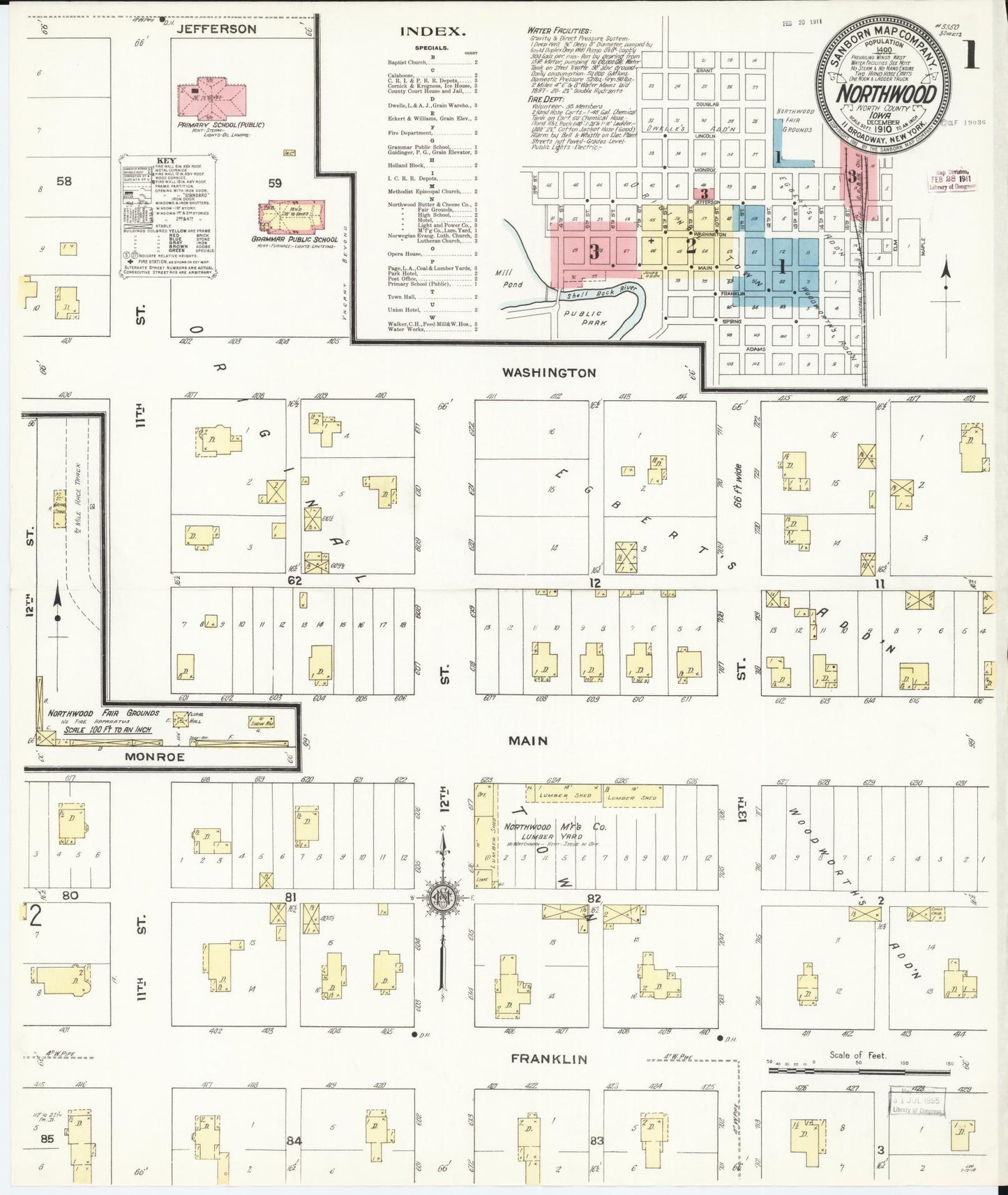 Sanborn Fire Insurance Map from Northwood, Worth County, Iowa (1910), Sheet #0001 - Historic Sanborn Fire Insurance Map Print