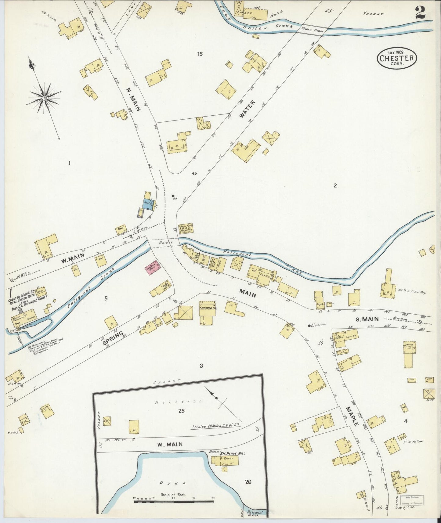 Sanborn Fire Insurance Map from Chester, Middlesex County, Connecticut (1908), Sheet #0002 - Historic Sanborn Fire Insurance Map Print, vintage old map wall art, antique decor, genealogy gift, Connecticut Connecticut map