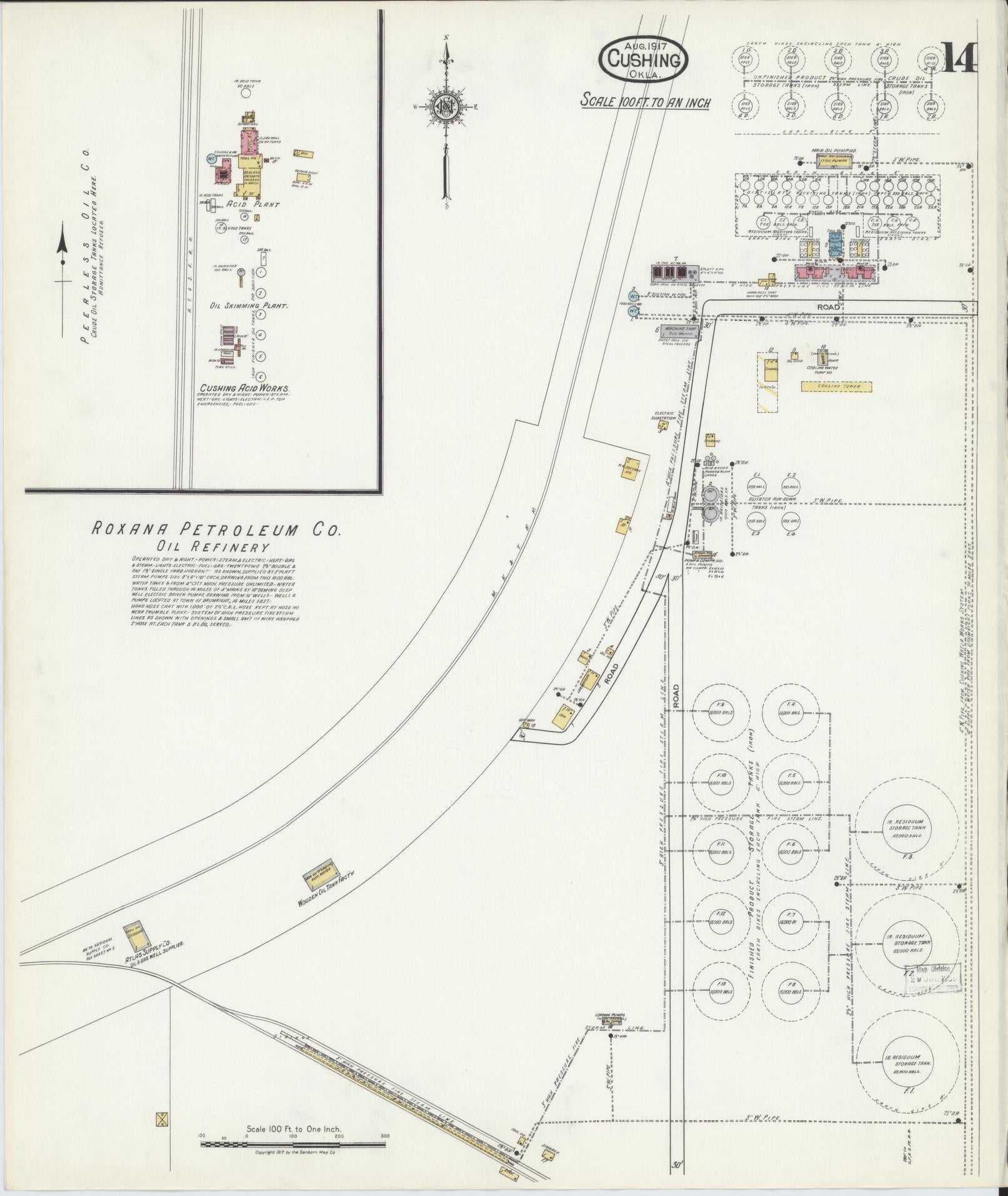 Sanborn Fire Insurance Map from Cushing, Payne County, Oklahoma (1917), Sheet #0014 - Historic Sanborn Fire Insurance Map Print, vintage old map wall art, antique decor, genealogy gift, Oklahoma Oklahoma map
