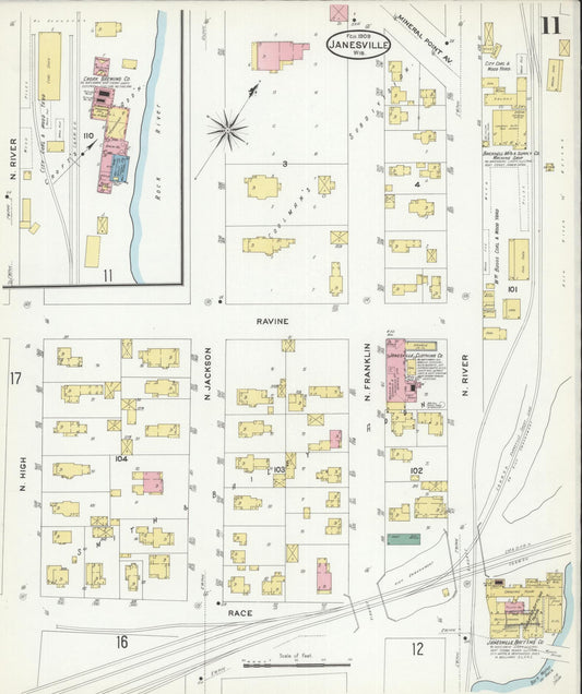 Sanborn Fire Insurance Map from Janesville, Rock County, Wisconsin (1909), Sheet #0011 - Historic Sanborn Fire Insurance Map Print, vintage old map wall art, antique decor, genealogy gift, Wisconsin Wisconsin map
