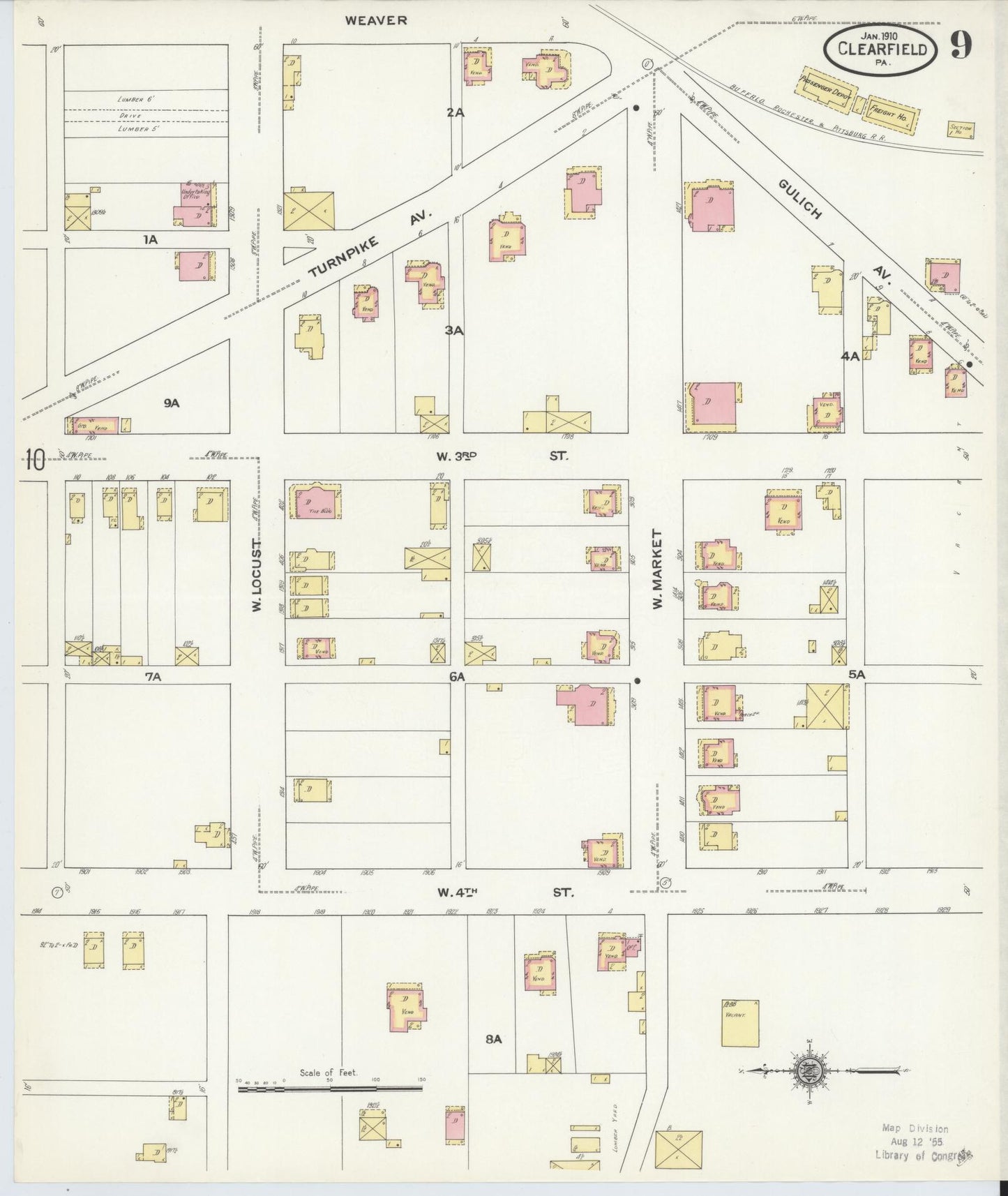 Sanborn Fire Insurance Map from Clearfield, Clearfield County, Pennsylvania (1911), Sheet #0009 - Historic Sanborn Fire Insurance Map Print, vintage old map wall art, antique decor, genealogy gift, Pennsylvania Pennsylvania map