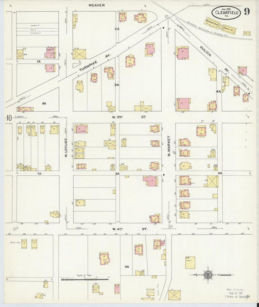 Sanborn Fire Insurance Map from Clearfield, Clearfield County, Pennsylvania (1911), Sheet #0009 - Historic Sanborn Fire Insurance Map Print, vintage old map wall art, antique decor, genealogy gift, Pennsylvania Pennsylvania map