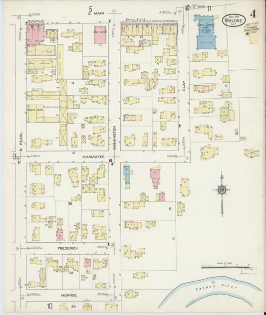 Sanborn Fire Insurance Map from Malone, Franklin County, New York (1914), Sheet #0004 - Historic Sanborn Fire Insurance Map Print, vintage old map wall art, antique decor, genealogy gift, New York New York map