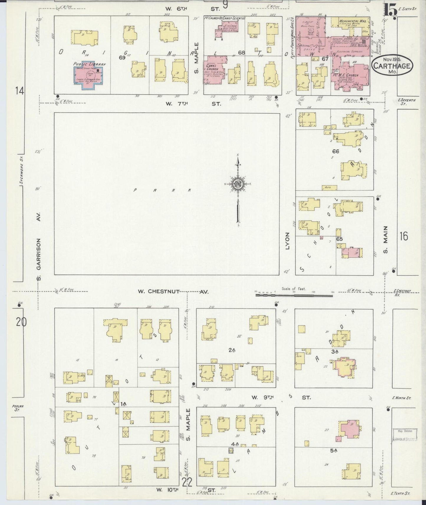 Sanborn Fire Insurance Map from Carthage, Jasper County, Missouri (1915), Sheet #0015 - Complete Map Set gallery image, historic Sanborn map, vintage wall art, Missouri Missouri