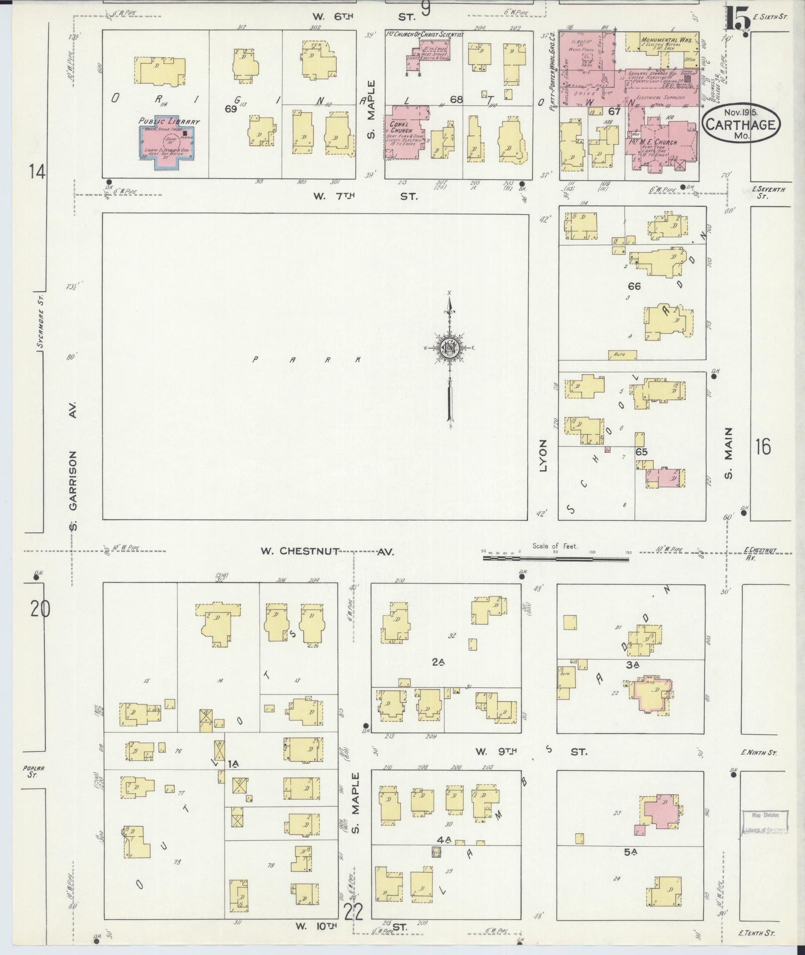 Sanborn Fire Insurance Map from Carthage, Jasper County, Missouri (1915), Sheet #0015 - Complete Map Set gallery image, historic Sanborn map, vintage wall art, Missouri Missouri