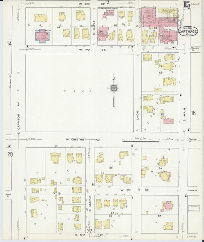 Sanborn Fire Insurance Map from Carthage, Jasper County, Missouri (1915), Sheet #0015 - Complete Map Set gallery image, historic Sanborn map, vintage wall art, Missouri Missouri