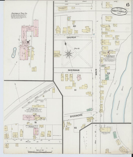 Sanborn Fire Insurance Map from Ashtabula, Ashtabula County, Ohio (1889), Sheet #0006 - Historic Sanborn Fire Insurance Map Print, vintage old map wall art, antique decor, genealogy gift, Ohio Ohio map